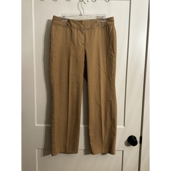 Larry Levine Stretch Crop Wide Leg Sz 12 Beige Flat Front Work Beach Vacation - Picture 1 of 7